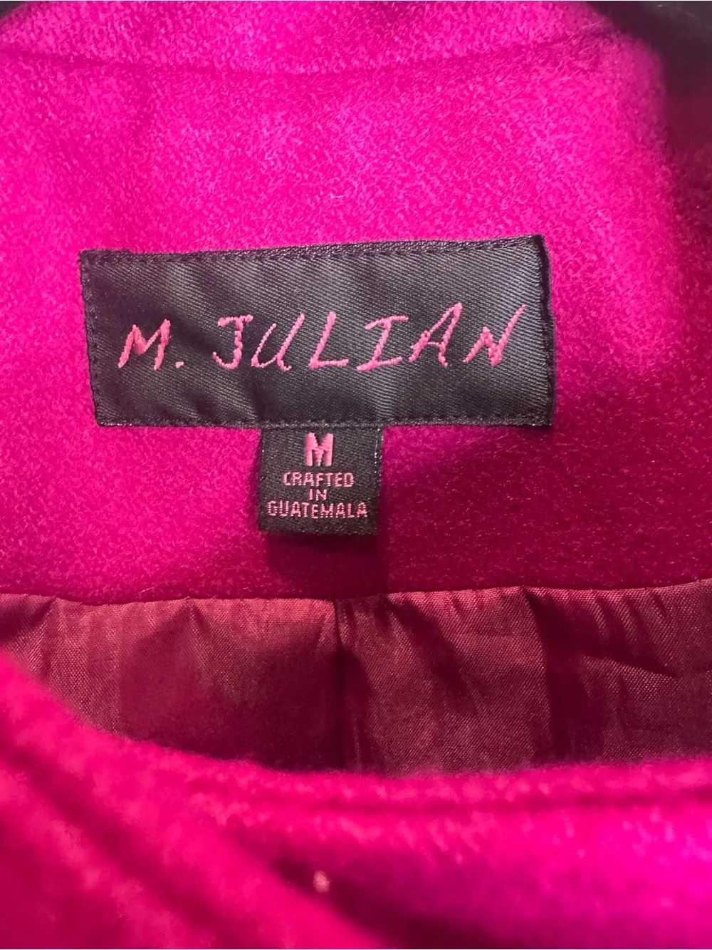 M. JULIAN WOMENS DOUBLE-BREASTED FUSCHIA WOOL COAT SIZE M - Picture 4 of 8